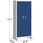 Armoire de rangement à casiers 72 H – Armoire métallique robuste avec 2 portes et 4 étagères réglables, organisateur utilitaire verrouillable pour garage et bureau – Bleu