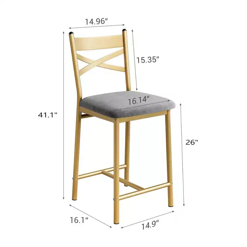 Lot de 4 tabourets de bar, chaises de bar rembourrées en PU, chaises d'îlot de cuisine avec dossier en X et repose-pieds en métal, chaises de comptoir noires