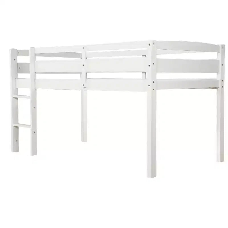 Lit mezzanine simple en bois massif Luxystar avec échelle et barrière de sécurité pour chambre d'enfant