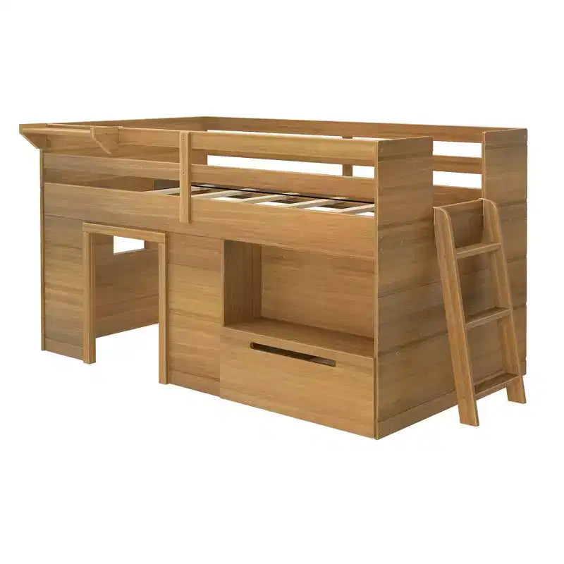 Lit mezzanine bas Max & Lily Modern Farmhouse avec tiroir de rangement, lit en bois massif pour enfants