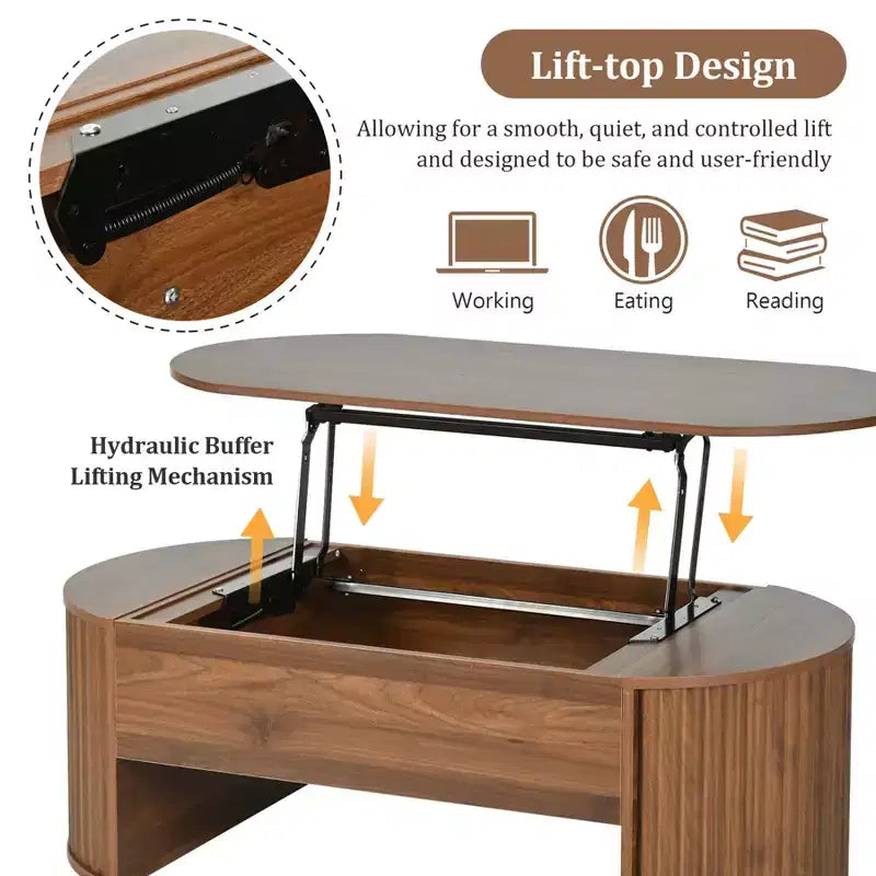 Table basse relevable de 47,2 po, table de salon ovale en bois avec rangement caché, table basse moderne pour salon, chambre à coucher ou bureau