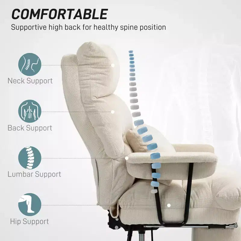 Fauteuil de bureau de direction avec soutien lombaire, repose-pieds, dossier haut inclinable, rembourré