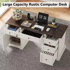 Bureau exécutif 60 po de style campagnard pour bureau à domicile – Bureau d'écriture en bois avec tiroirs, rangement d'armoire, bureau rustique pour le travail et les études