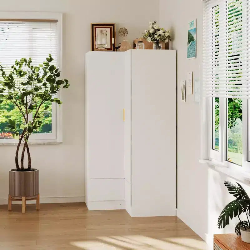Hitow Armoire Minimaliste, Armoire d'Angle, Modèles à Double Porte et Tiroirs