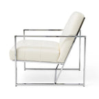 Glitzhome Fauteuil d'appoint touffeté en cuir PU crème, style milieu de siècle, 77,5 cm de hauteur, avec cadre chromé