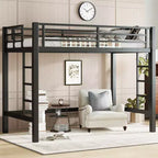 Lit mezzanine en métal, cadre de lit mezzanine peu encombrant avec deux échelles et garde-corps, noir - ModernLuxe