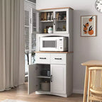 23 Armoires de cuisine en bois, armoire de garde-manger avec portes vitrées et tiroirs, étagères réglables, blanche