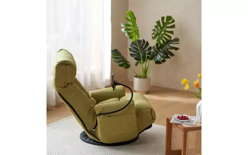 Chaise de jeu au sol, fauteuil de sol pivotant avec accoudoirs et support de téléphone, fauteuil de jeu inclinable pliant réglable sur 5 positions