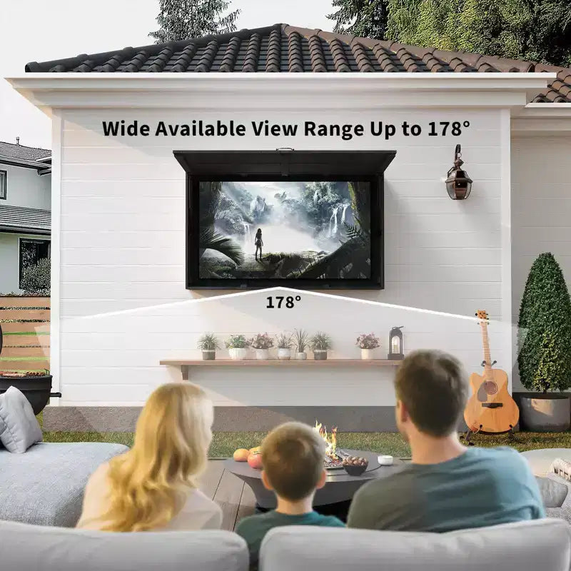 Meuble TV d'extérieur 55 pouces, cache-télévision en bois massif résistant aux intempéries avec support réglable 4D et porte rabattable (convient aux téléviseurs de 44 à 55 pouces)