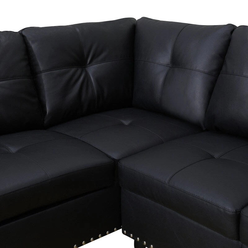 Ensemble de canapé moderne 3 pièces en similicuir noir : Style épuré pour les salons
