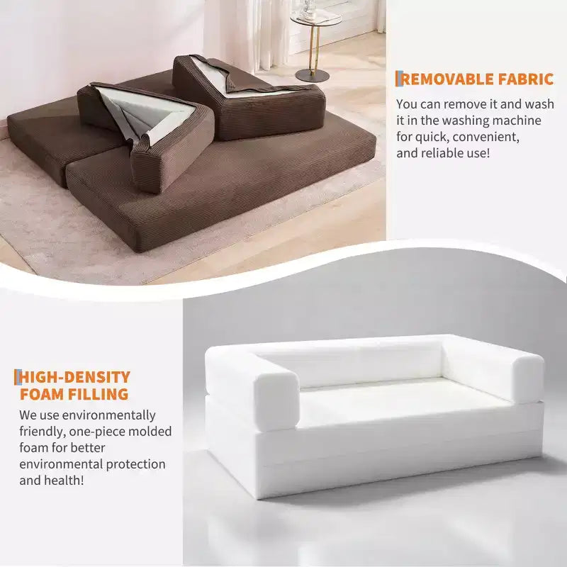 Canapé futon moderne en velours côtelé de 79 po pour petits espaces, canapé-lit convertible 5 en 1 avec accoudoirs et oreillers amovibles