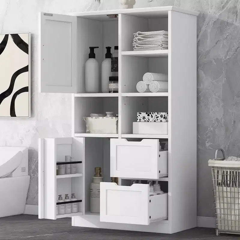 Meuble de rangement haut de salle de bain de 157 cm, armoire de rangement sur pied avec tiroir et étagère réglable, armoire de rangement polyvalente pour salle de bain et salon