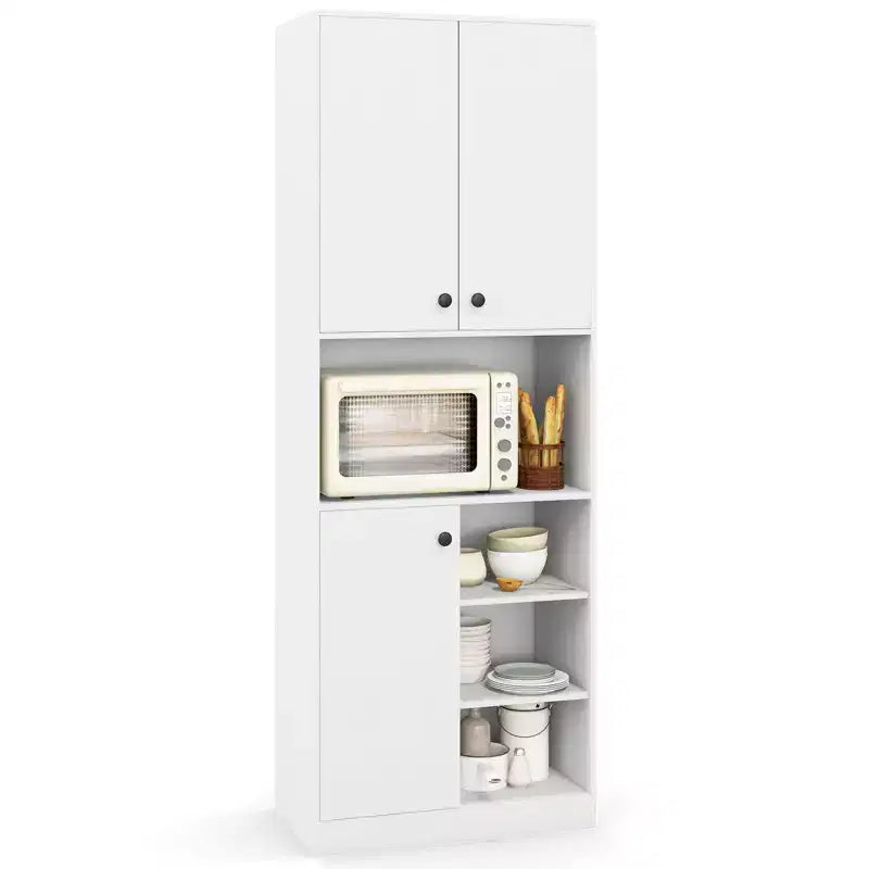 Meuble de rangement pour garde-manger Costway 166,4 cm de haut, meuble de cuisine moderne avec support micro-ondes marron/blanc