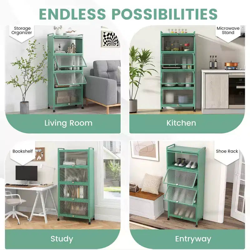 Meuble de cuisine Costway à 5 niveaux avec rangement, buffet mobile pour micro-ondes, portes basculantes, blanc/noir/gris/vert