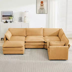 Canapé modulaire moderne 5 places en velours côtelé, surdimensionné, 113,4 po (L) x 79,13 po (l), avec pouf, canapé en U avec coin salon, HYLEORY