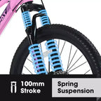 NAYSAYE Vélo VTT 26 Pouces avec Dérailleur 21 Vitesses Double Frein à Disque pour Adolescents et Femmes, Rose, 65*24.8*37.4
