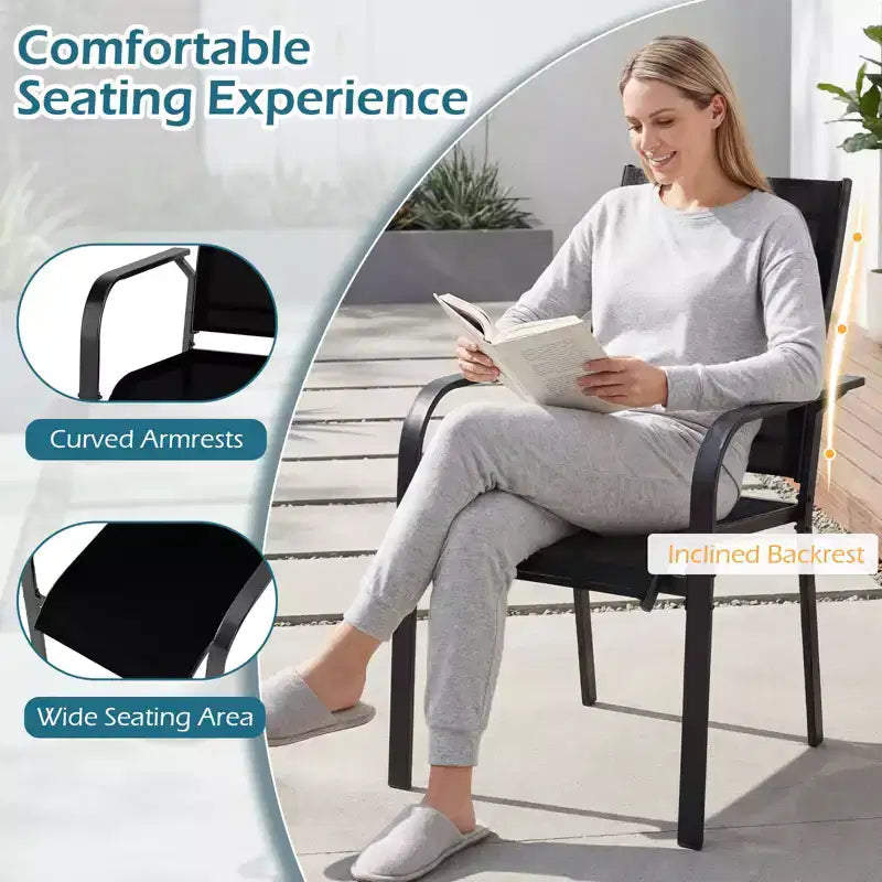 Ensemble de salle à manger Gymax 9 pièces pour patio avec table rectangulaire et chaises empilables avec trou pour parasol