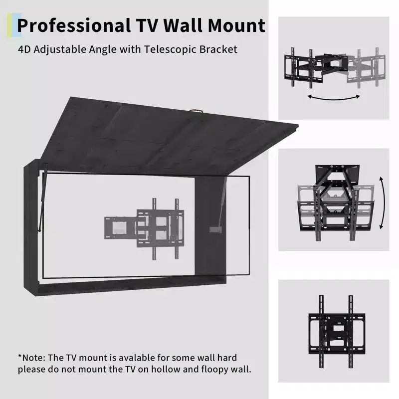 Meuble TV d'extérieur 55 pouces, cache-télévision en bois massif résistant aux intempéries avec support réglable 4D et porte rabattable (convient aux téléviseurs de 44 à 55 pouces)