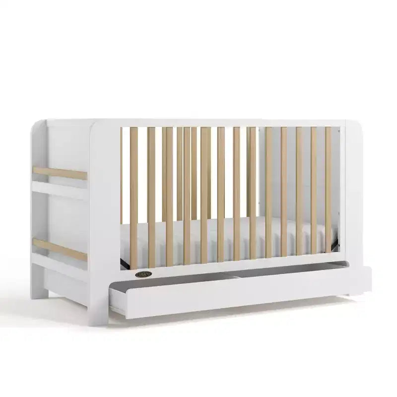 Lit bébé convertible 4-en-1 avec tiroir et étagères amovibles, base de matelas réglable