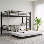 MAYEERTY Lit superposé noir en métal, taille double, avec lit gigogne, échelle, barrière de sécurité pleine longueur, sans bruit, pas besoin de sommier tapissier
