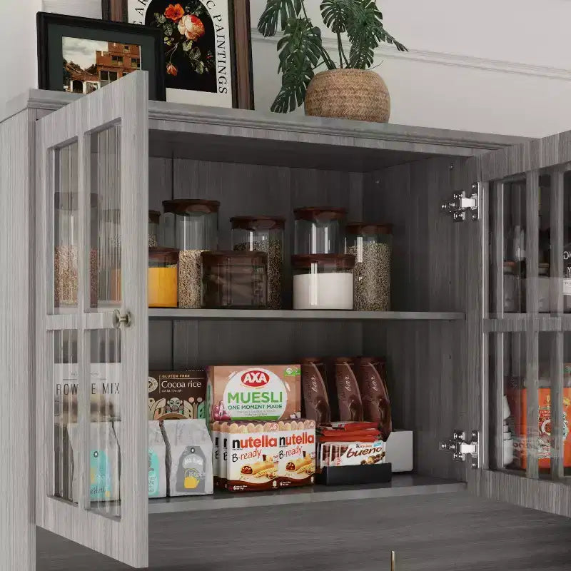 Famapy 61.2W Armoire de rangement grise Buffet Vaisselier de cuisine avec garniture de base ornée : Alliance d'élégance et d'utilité