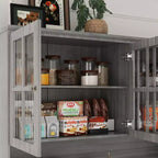 Famapy 61.2W Armoire de rangement grise Buffet Vaisselier de cuisine avec garniture de base ornée : Alliance d'élégance et d'utilité