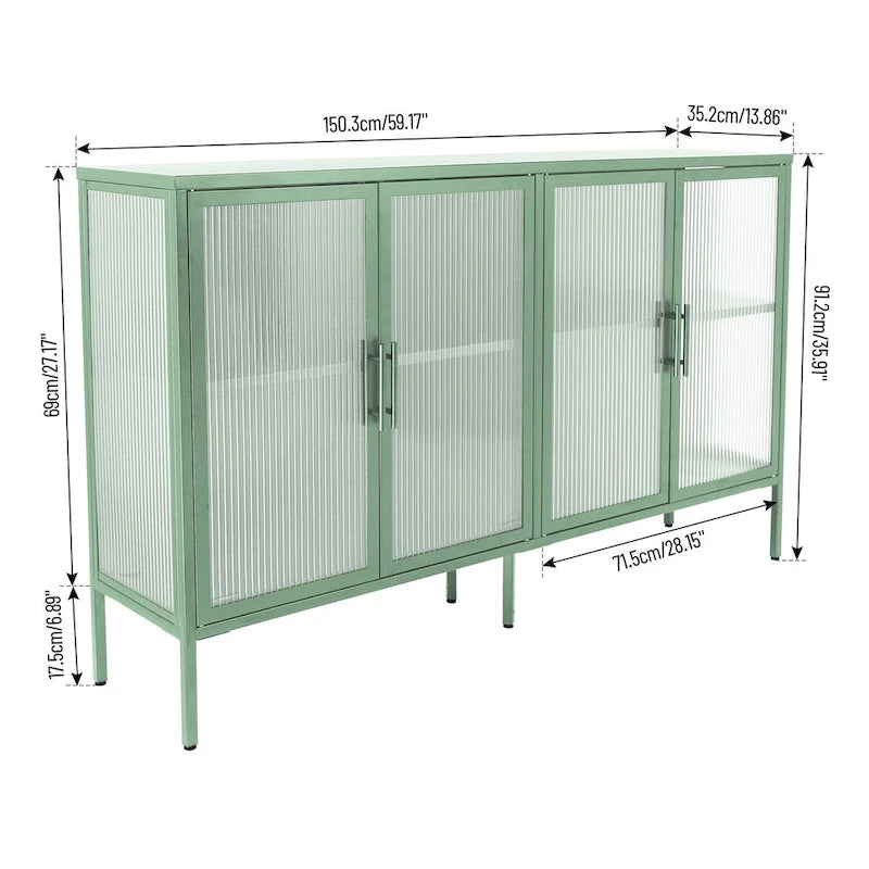 Meuble en métal et verre trempé avec étagère réglable