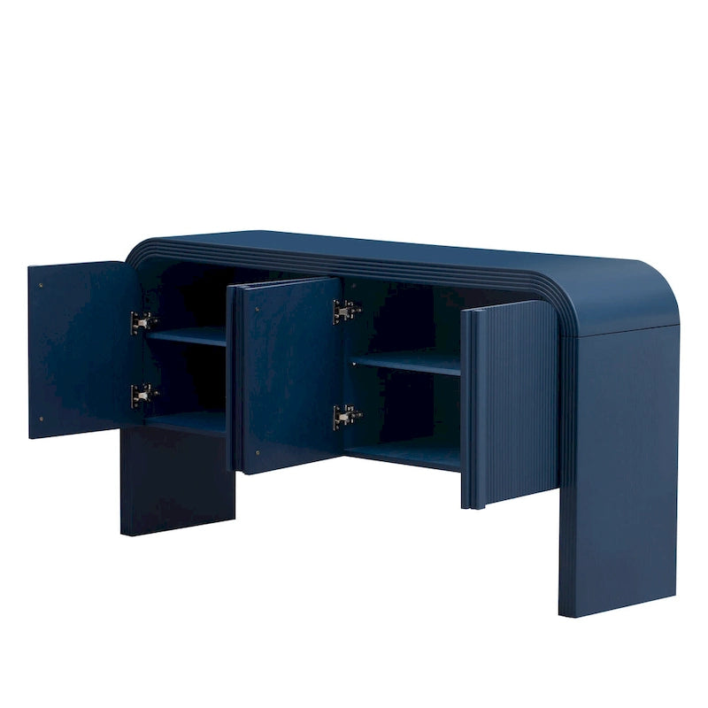 Buffet de rangement arqué avec 4 portes à rayures et étagères réglables, armoires d'entrée modernes avec pieds en pin