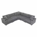 Canapé d'angle modulable en velours côtelé 106 avec accoudoir, rangement, porte-gobelets, chargeur USB et canapé modulaire surdimensionné confortable