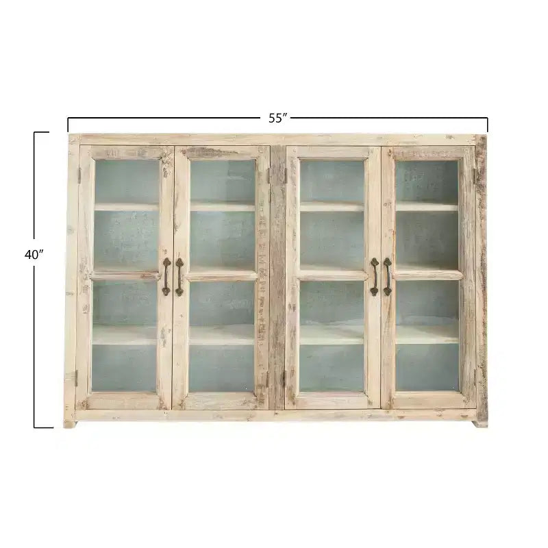40 Armoire haute de rangement à 4 portes en bois recyclé et métal avec portes vitrées, marron