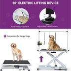 Table de toilettage professionnelle électrique pour grands chiens - Table de toilettage robuste pour animaux de compagnie avec bras de toilettage en aluminium - 50W