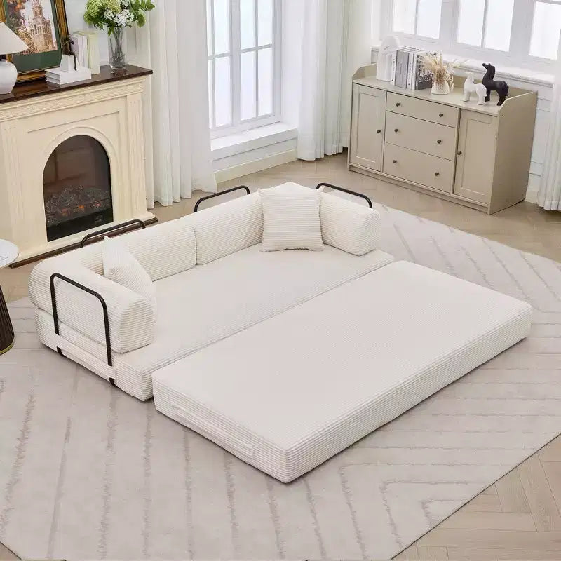 78.7 Canapé-lit futon 4-en-1 sans accoudoirs en velours côtelé, causeuse pliante avec oreillers (aucun assemblage requis)