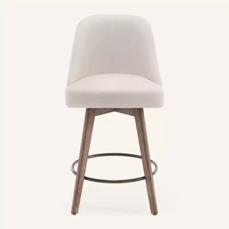 Lot de 4 tabourets de bar pivotants à hauteur de comptoir Bekrvio 26 po avec dossiers et pieds en bois, tabourets de bar rembourrés en tissu lin/similicuir pour îlot de cuisine