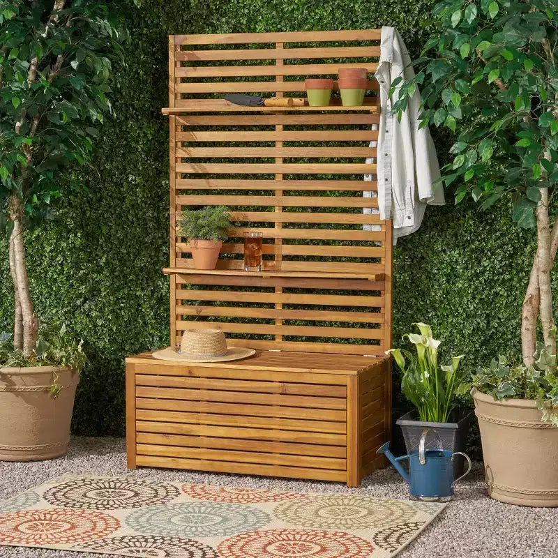 Christopher Knight Home Andrusia Banc de rangement d'extérieur rustique en bois d'acacia avec étagère, teck