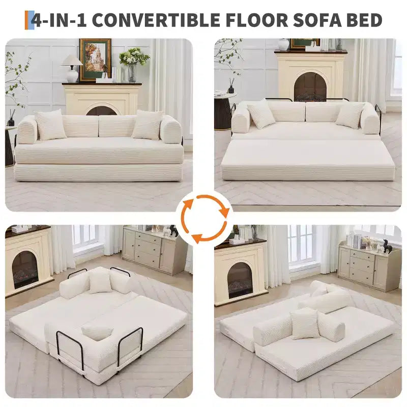 78.7 Canapé-lit futon 4-en-1 sans accoudoirs en velours côtelé, causeuse pliante avec oreillers (aucun assemblage requis)