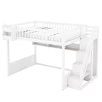 Lit mezzanine double avec escalier, armoire et étagères de rangement – MDF, 295 kg