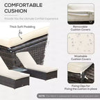 Ensemble de 2 chaises longues avec dossier réglable sur 5 positions, table basse d'extérieur, coussins déperlants, chaises de piscine en rotin PE