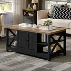 Table basse d'appoint en bois style rustique avec grande étagère de rangement