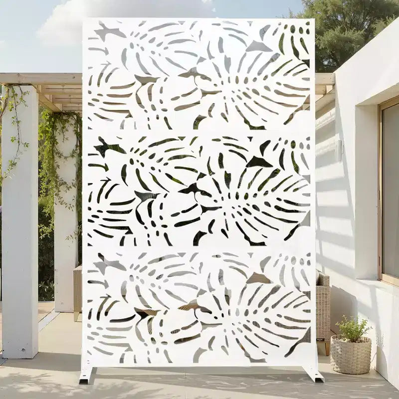 72H Séparateur de pièce Rectangle Cadre en métal galvanisé Paravent autoportant Clôture de jardin Patio Blanc