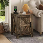 Lot de 2 tables de chevet de ferme avec station de recharge, table de nuit rustique avec porte de grange et étagère réglable, petite table d'appoint pour chambre et salon.