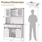 Meuble de bar de ferme 72 po avec porte coulissante de style grange Grand buffet de cuisine avec huche, station de recharge, 2 tiroirs et 8 étagères de rangement Café
