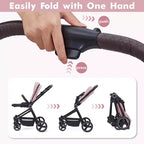 Poussette Bébé, Poussette Pliante - Poussette Haute pour Nouveau-né et Tout-petit, Landau Convertible avec Dossier Réversible
