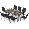 Ensemble de salle à manger Gymax 9 pièces pour patio avec table rectangulaire et chaises empilables avec trou pour parasol
