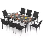 Ensemble de salle à manger Gymax 9 pièces pour patio avec table rectangulaire et chaises empilables avec trou pour parasol