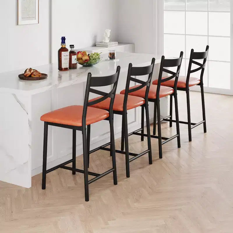 Lot de 4 tabourets de bar, chaises de bar rembourrées en PU, chaises d'îlot de cuisine avec dossier en X et repose-pieds en métal, chaises de comptoir noires