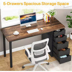 Bureau d'ordinateur Lantine avec 5 tiroirs, bureau moderne et simple de 119 cm pour la maison, le bureau et l'étude, idéal pour les petits espaces