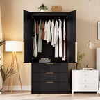 Armoire 2 portes avec 3 tiroirs et tringle de penderie
