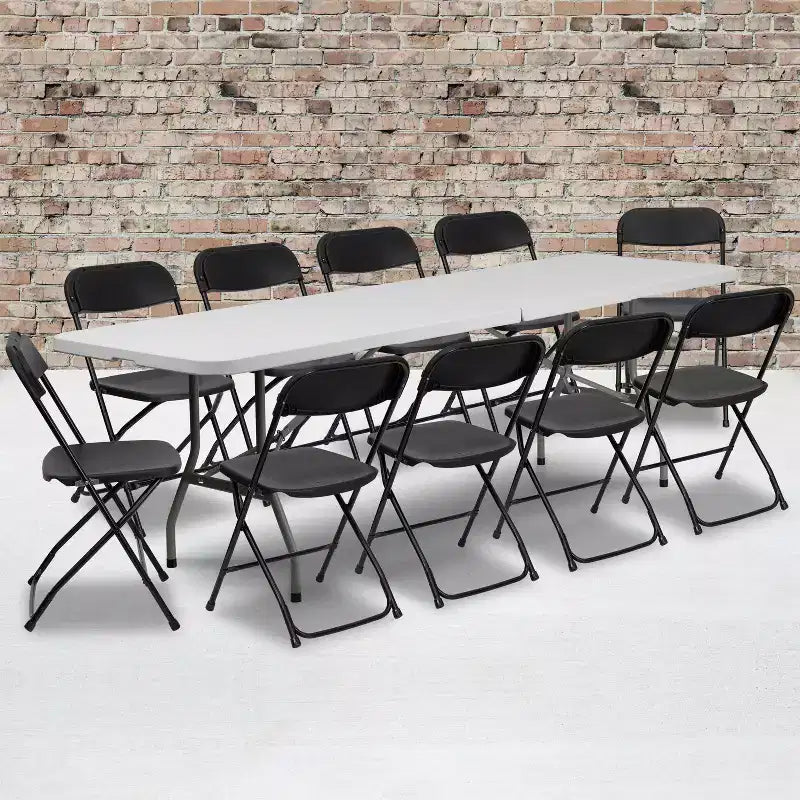 Ensemble de 8 tables pliantes Emma and Oliver en plastique blanc avec 10 chaises pliantes