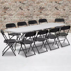 Ensemble de 8 tables pliantes Emma and Oliver en plastique blanc avec 10 chaises pliantes