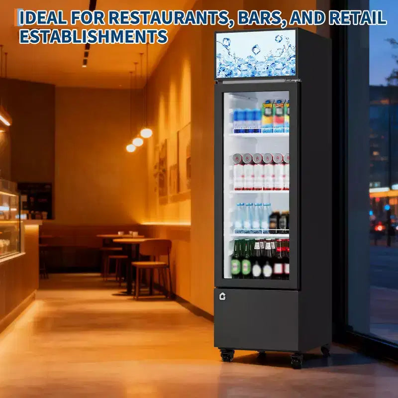 Réfrigérateur à boissons COZONY avec porte vitrée, glacière commerciale de 6,1 pi³ avec boîte lumineuse, sans givre pour bar, restaurant, magasin